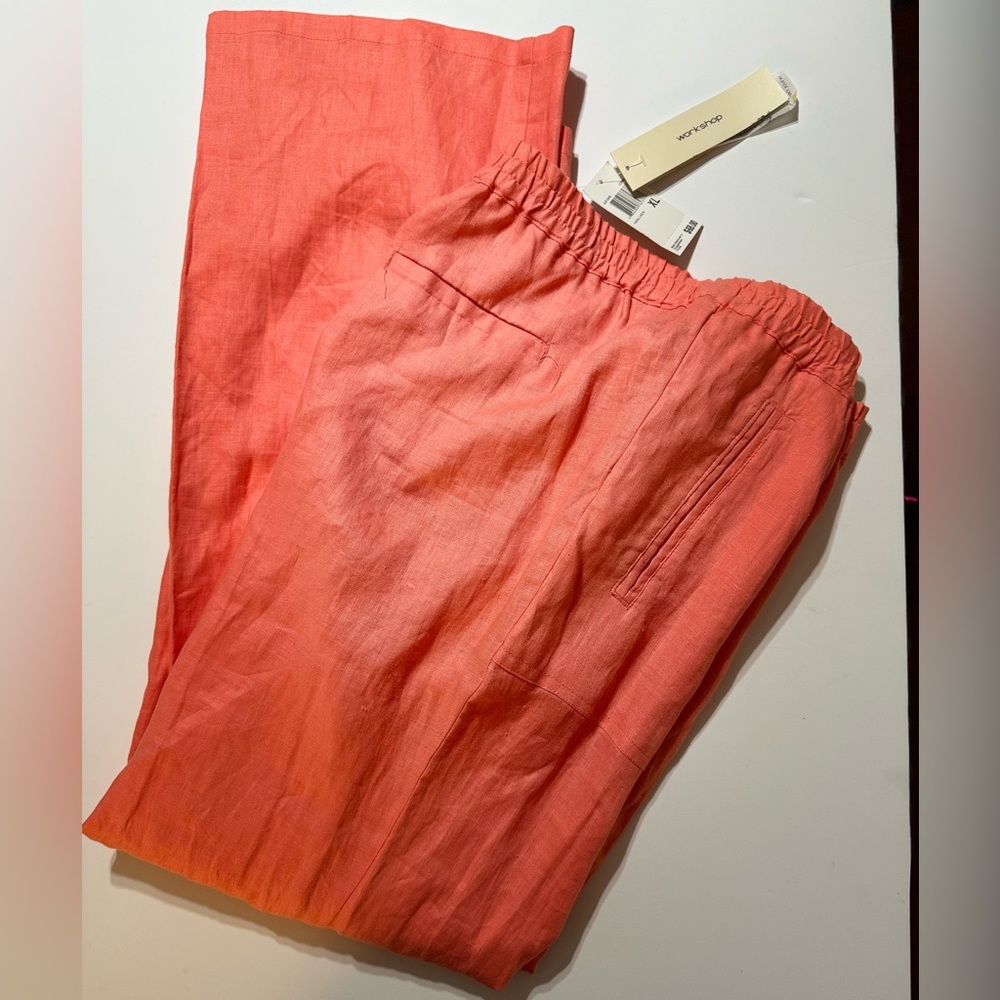 Andrea Jovine workshop XL linen pants pull on elastic tie waist pockets coral